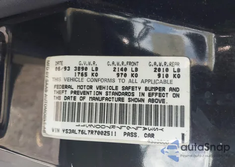 1994 Saab 900 из США, поврежденный, VIN YS3AL76L7R7002511